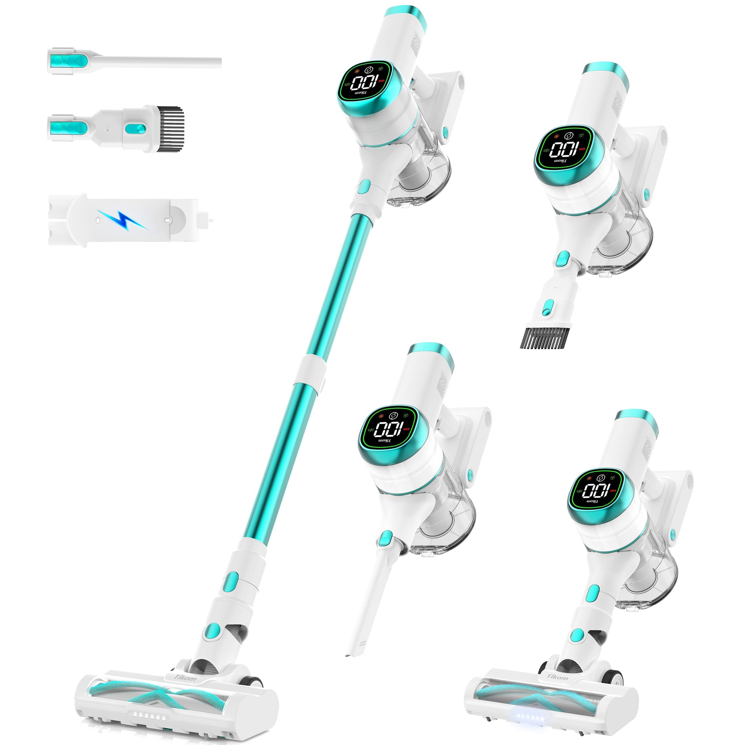 Tikom V500 Cordless Vacuum Cleaner for Home, 40000Pa/450W Stick Vacuum with LED Touch Screen, Charging Wall Dock, Anti-Tangle, Lightweight Handheld Vacuum for Pet Hair, Hard Floor, Carpet